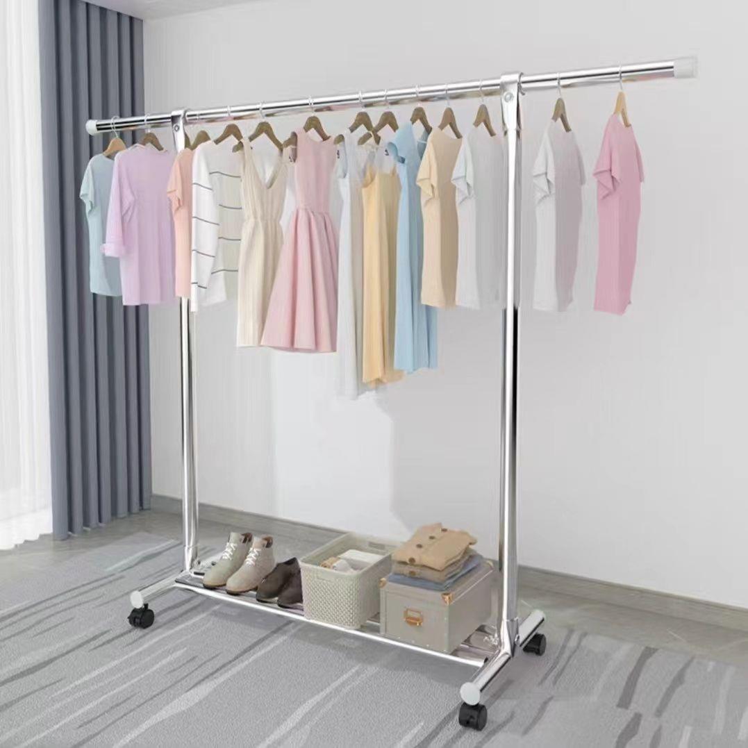 晾衣架落地家用室内卧室挂衣服架子不锈钢凉晒衣架阳台简易晾衣杆