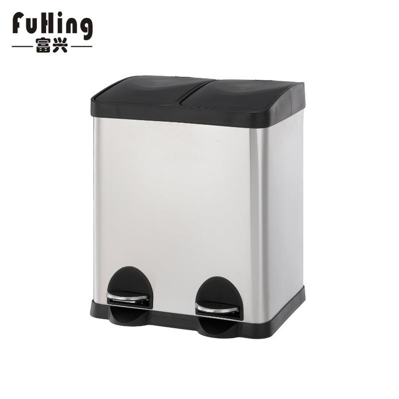 30L两分类脚踏式垃圾桶办公室大垃圾箱商用缓降翻盖不锈钢垃圾桶