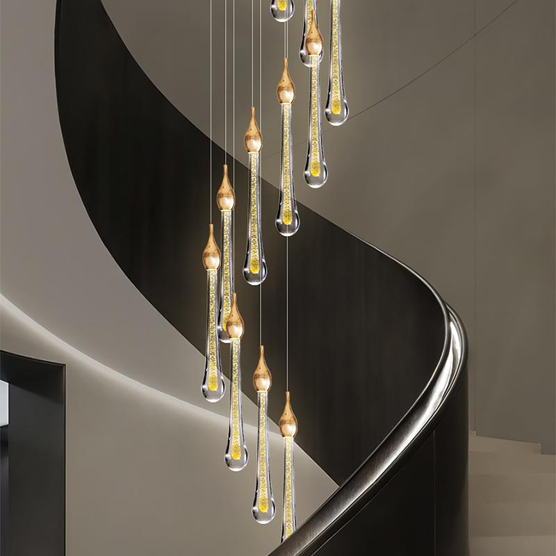 楼梯长吊灯别墅挑空客厅轻奢水晶大吊灯公寓loft复式楼旋转长吊灯