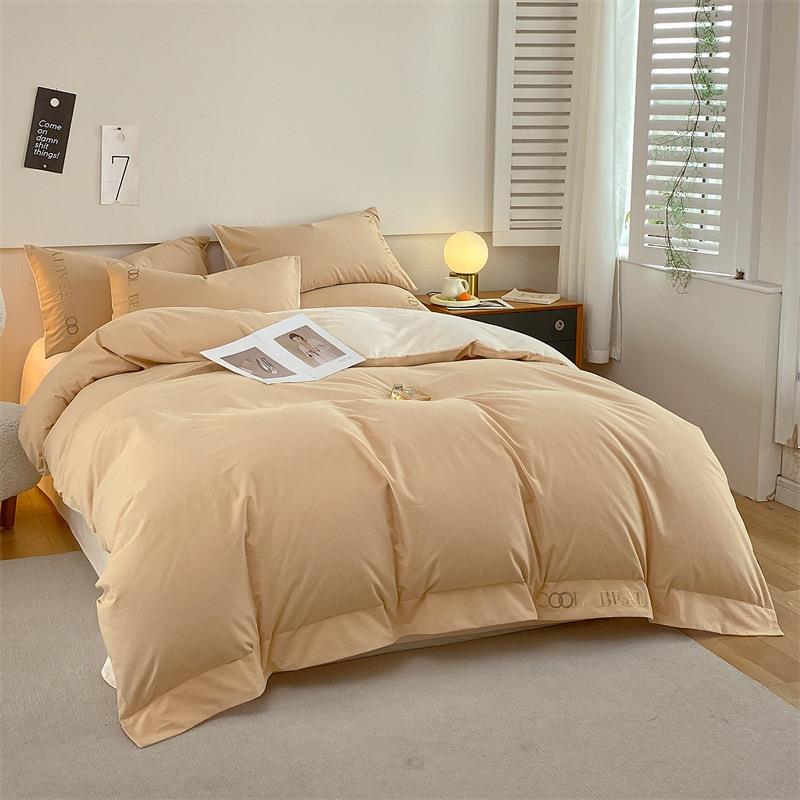 简约双拼磨毛绣花四件套全棉纯棉磨毛套件床单款四件套床上用品