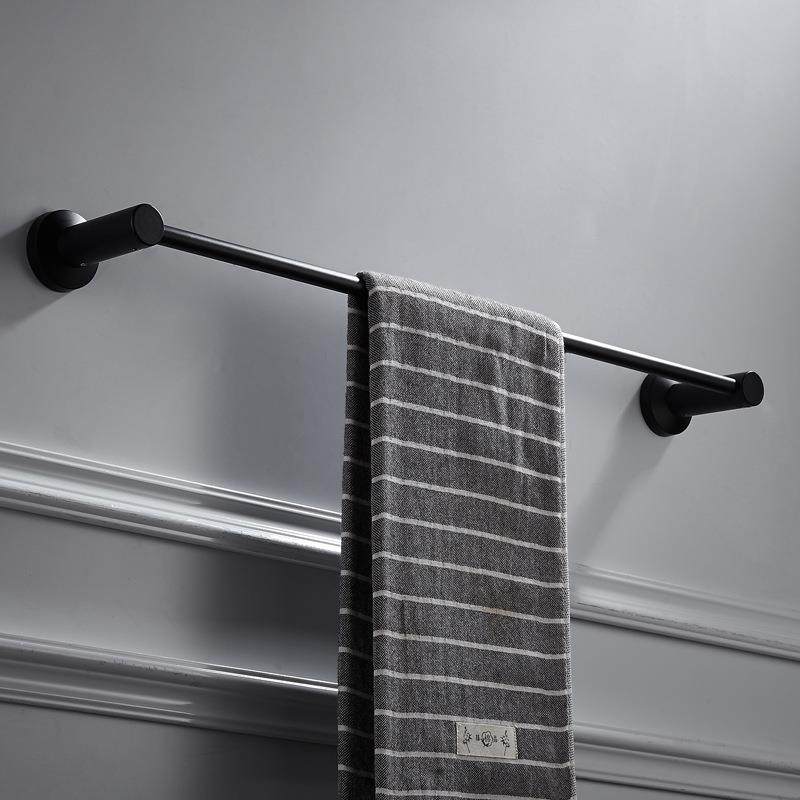 304不锈钢黑色免打孔毛巾架卫生间浴巾架洗澡间浴室挂件厕所单杆