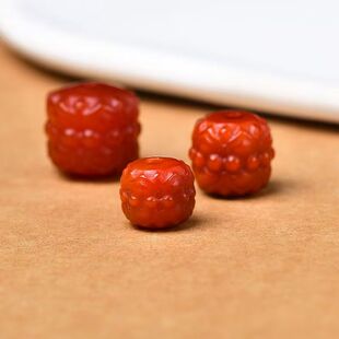 天然南红并蒂莲配饰玛瑙配饰diy手工配件文玩手串配珠腰珠手链