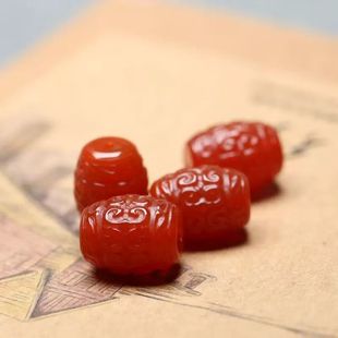 天然回纹桶珠南红玛瑙配饰文玩雕刻手串配珠腰珠diy手链手工配件