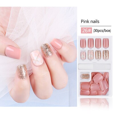 极速30pcs/set Artificial False Nails Tips With Adhesive Stic