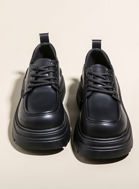 XFHH乐福鞋2023秋新款松糕厚底增高玛丽珍真皮黑色小皮鞋WLHH0390