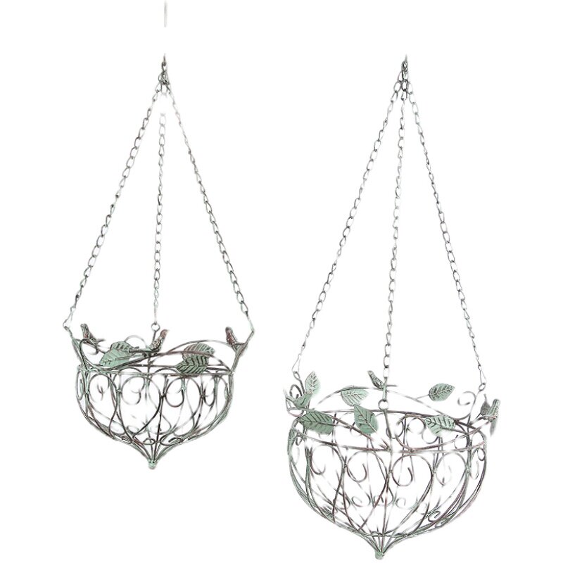 极速美式乡村复古铁艺垂吊挂链花盆 阳台花园庭院店铺客厅吊兰壁