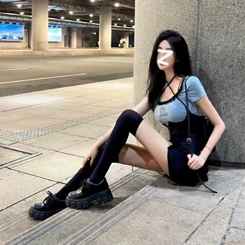 极速胖mm甜辣妹学院风短袖t恤上衣女夏季大尺码收腰显瘦挂颈抱婴