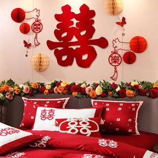 女方出嫁卧室装饰娘家婚房间布置闺房简单大方新娘床头背景墙全套