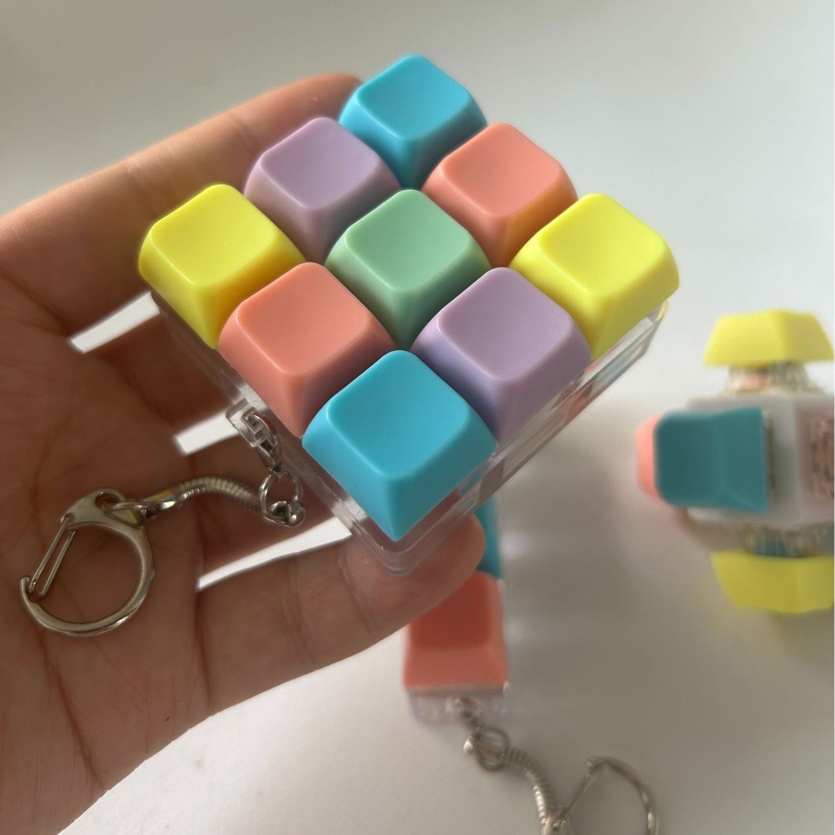 一字型三键机械键盘解压试轴器解压钥匙扣挂件马卡龙解压玩具