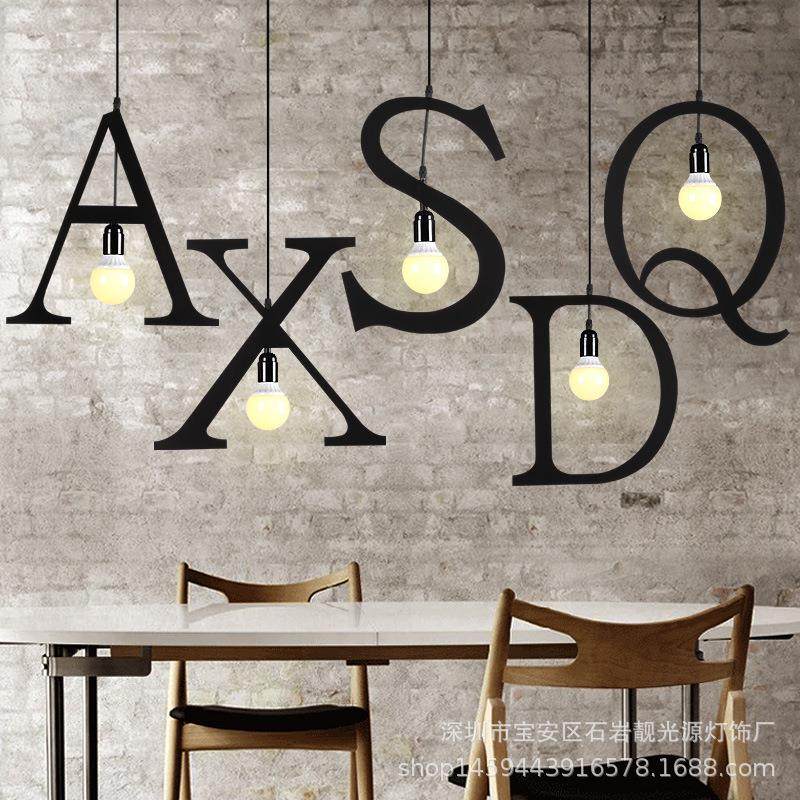 美式复古服装店灯创意吧台个性铁艺简约单头LED英文数字母吊灯,家装灯饰光源,智能吊灯,淘宝优惠券,粉丝福利购,淘宝优惠卷