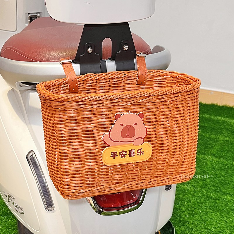 自行车前置车筐置物收纳筐田园风电动车编织前车篓单车储物车篮子