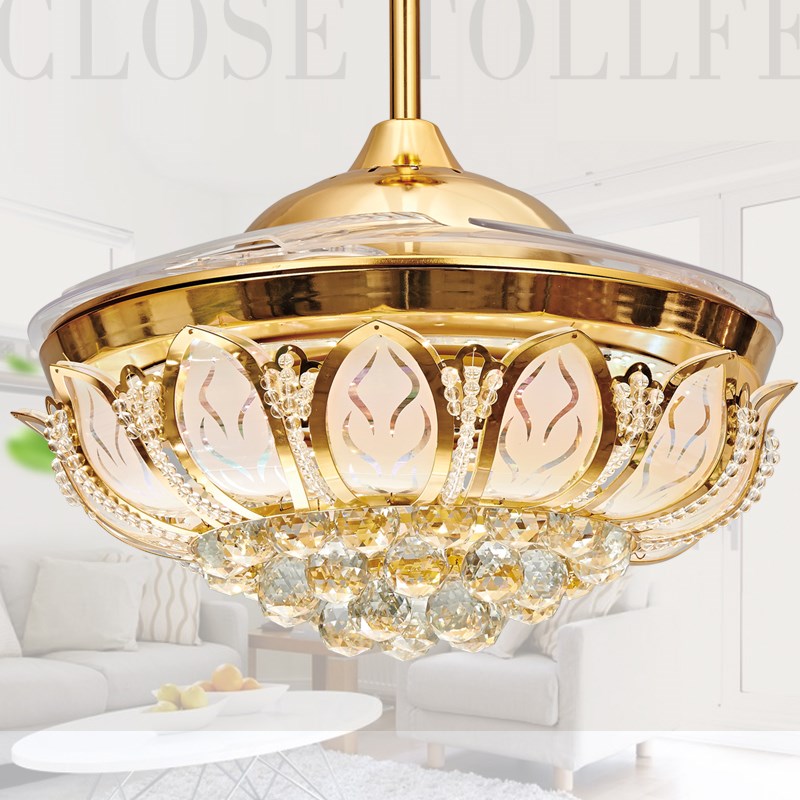 欧式客厅水晶隐形k吊扇灯 卧室餐厅风扇灯带电扇的家用电风扇吊灯