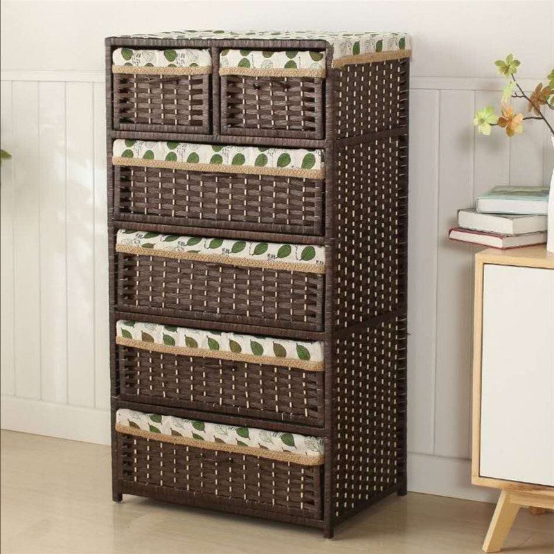 手工草编藤编床头柜整体婴儿w童宝宝衣柜五斗柜抽屉式收纳柜子立