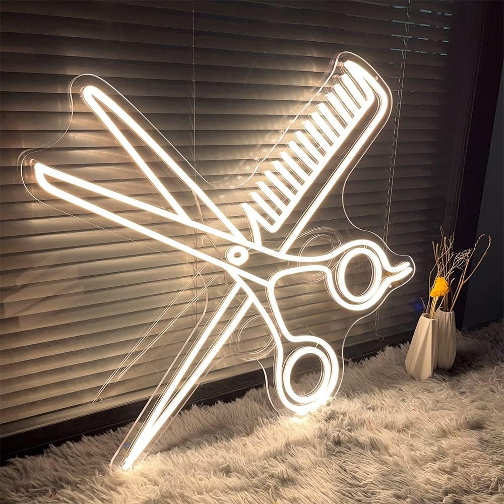 理髲店装饰灯led霓虹灯剪刀梳子发廊H广告牌发光字个性美发店招牌
