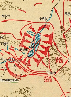 平型关战斗要图-作战路线图抗战地图复古油画布S微喷画芯红色资料