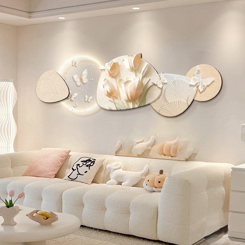 奶油风客厅装饰画2025新款沙发背D景墙挂画高级感卧室床头带灯壁