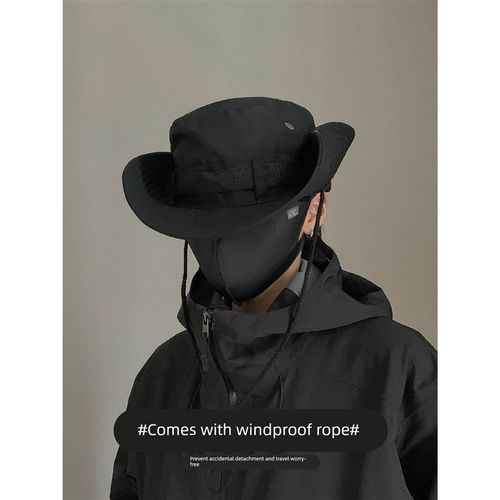 户外徒步登山帽男夏季防晒遮阳大檐牛仔渔夫帽男款太阳海边奔尼帽