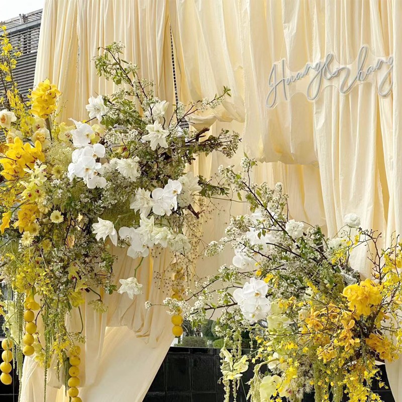 新款婚庆布艺原生布奶油风婚礼背景布舞台幕布甜品桌Y布婚礼装饰