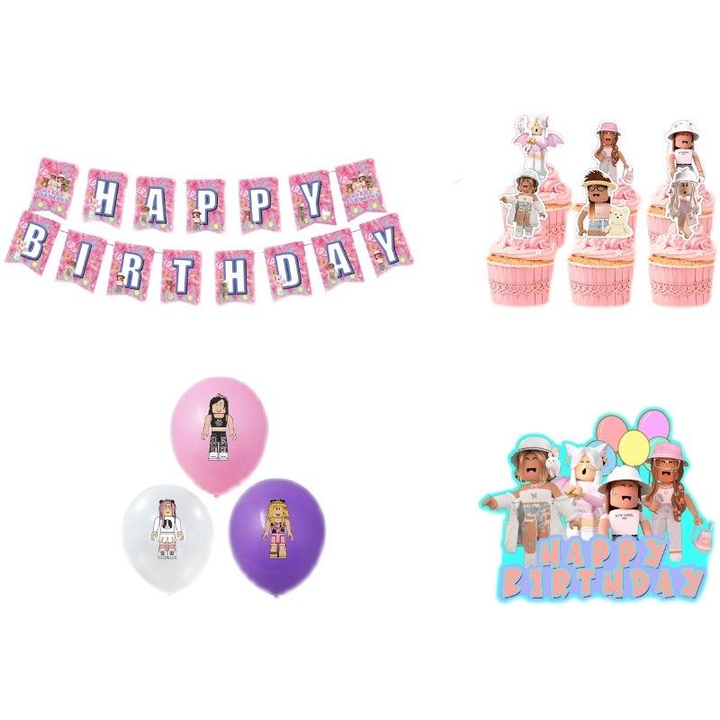 新粉色沙盒女孩主题Roblox生日派对拉旗气球蛋糕插牌派对装饰用品,节庆用品/礼品,节日装扮用品,淘宝优惠券,粉丝福利购,淘宝优惠卷