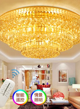 金色大气水晶灯客厅圆形led吸顶灯酒店大厅灯饰欧式餐厅卧室灯具