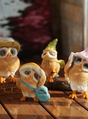 创意旅行猫头鹰花园户外装饰仿真动物桌面摆件可爱树脂工艺品礼物