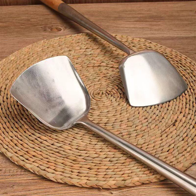 鹰咀不锈钢锅铲炒勺商用厨师专用炒菜勺家用木柄防烫大号加长炒铲