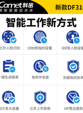 科密人脸识别考勤机指纹人脸一体机DF310面部刷脸打卡机公司员工