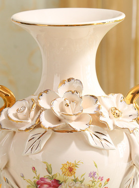 欧式花瓶奢华陶瓷双耳创s意复古装饰工艺摆件客厅桌面插花大号花