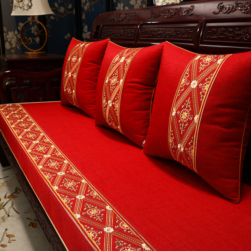 新中式红木沙发坐垫套罩棉麻布艺盖巾防滑实木沙发垫盖布高档定制