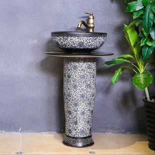 阳台陶瓷立柱洗手盆一体台柱落地式艺术洗脸简易面盆家用户外花园