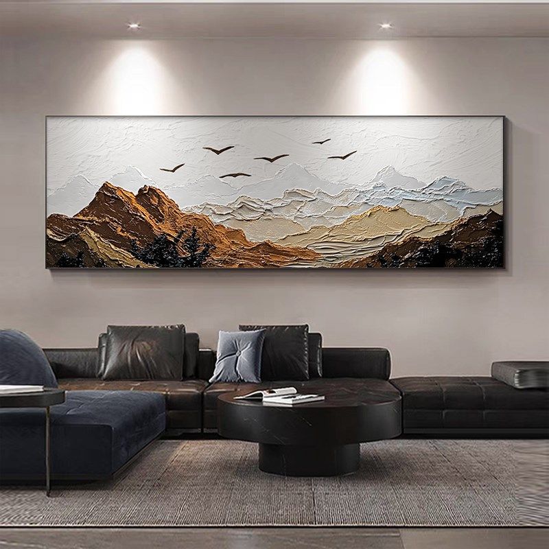 背有靠山手绘客厅装饰画咖色肌理感山峰挂画大芬村沙发背景墙油画,家居饰品,油画,淘宝优惠券,粉丝福利购,淘宝优惠卷