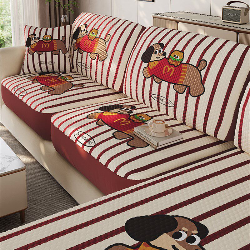 卡通冰丝沙发套罩夏季新款通用固定防滑坐垫套直排单人位保护套笠