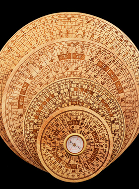 桃木罗盘高精度专业随身携带三元三合综合盘实木指南针罗经仪摆件