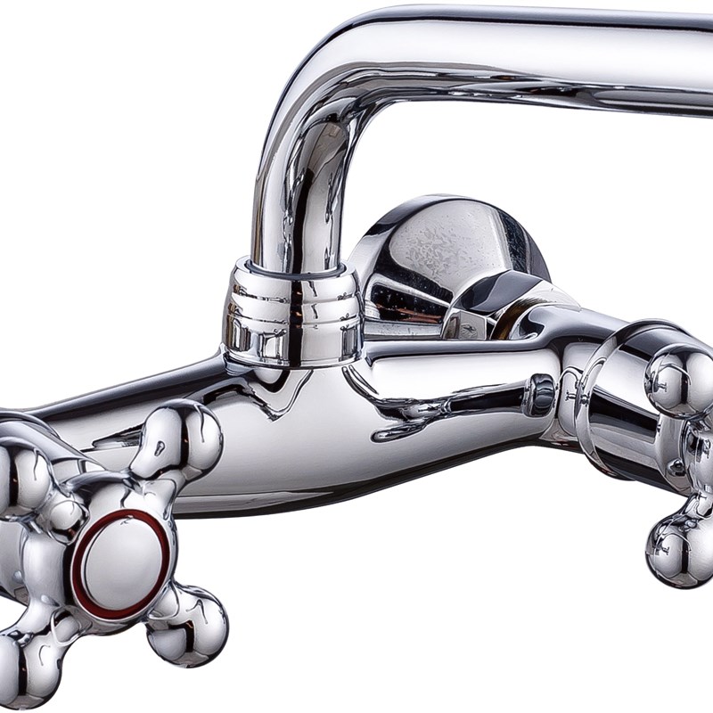 HHSN辉煌全铜k龙头双控双孔菜盆龙头挂墙式阳台洗衣池冷热龙头单