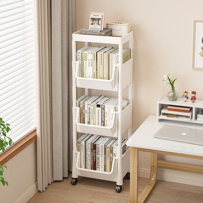 书架落地置物架多层小推车收纳A储物柜子一体靠墙移动简易家用书
