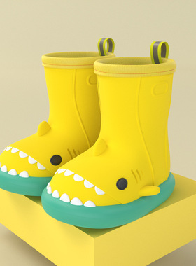 Baby waterproof boots卡通鲨鱼儿童雨鞋女童宝宝防滑雨靴