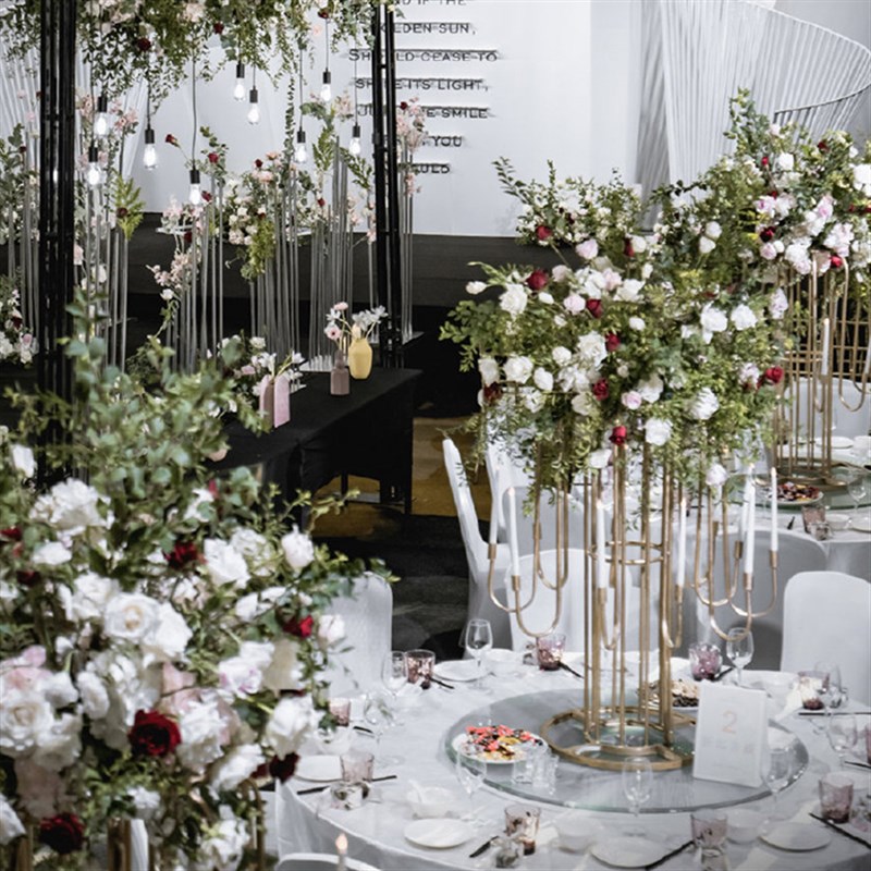 花架桌花2021花器架子摆件婚礼婚庆道具装饰婚庆烛台桌花金色桌花