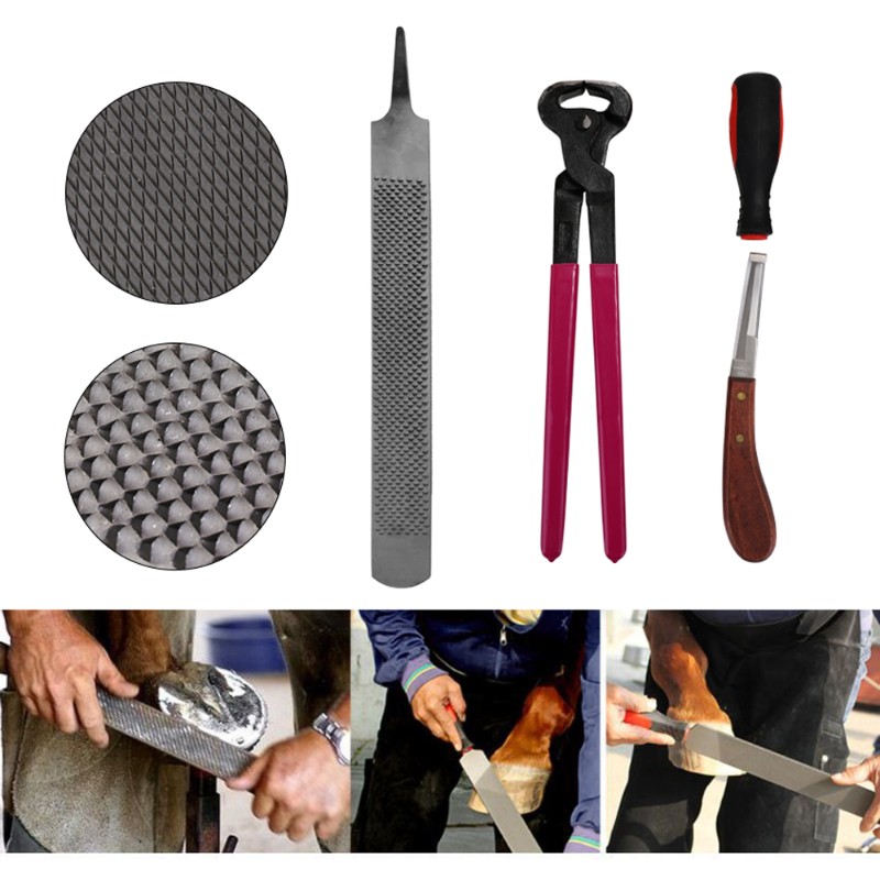 4PCS Horse Farrier Hoof Nipper Trim Shoeing File Rasp Handle