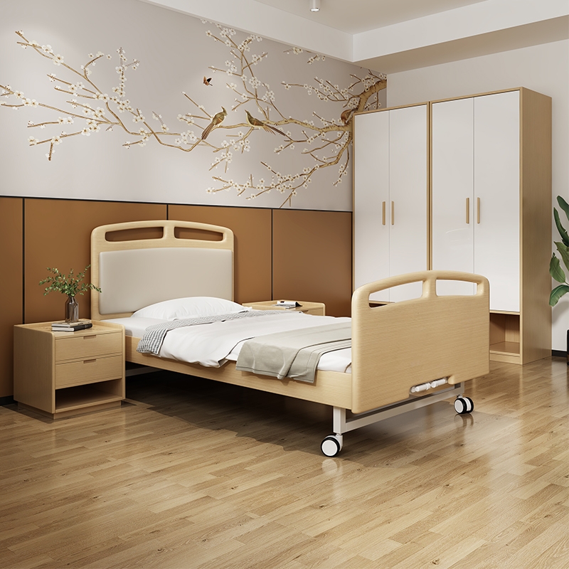 定制养老院牀适老化护理院单人牀木质带护栏手动单摇双摇护理病牀