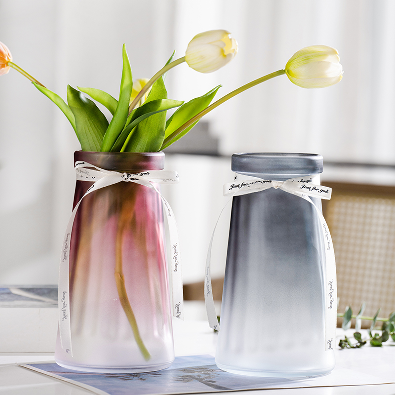 创意简约磨砂玻璃花瓶水培植物鲜花干花插花瓶客厅桌面装饰摆件