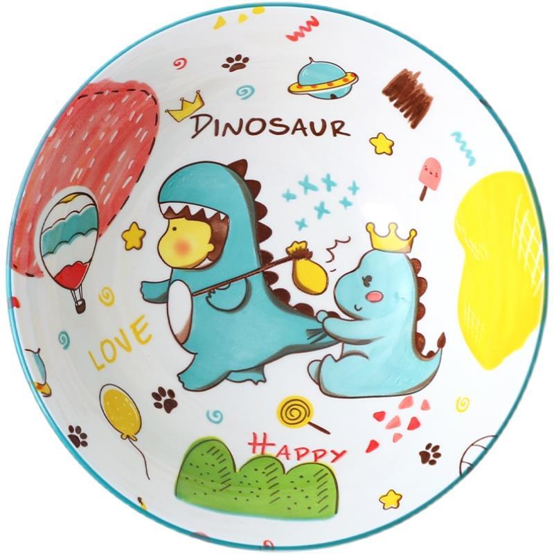卡通可爱恐龙陶瓷盘碗家用盘子子汤碗水饺盘沙拉饭碗网红儿童餐具