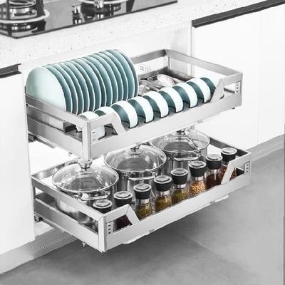 身下拉式带盖分层连动家置物单拉篮300微屉炉架T层碗篮拉篮抽波式