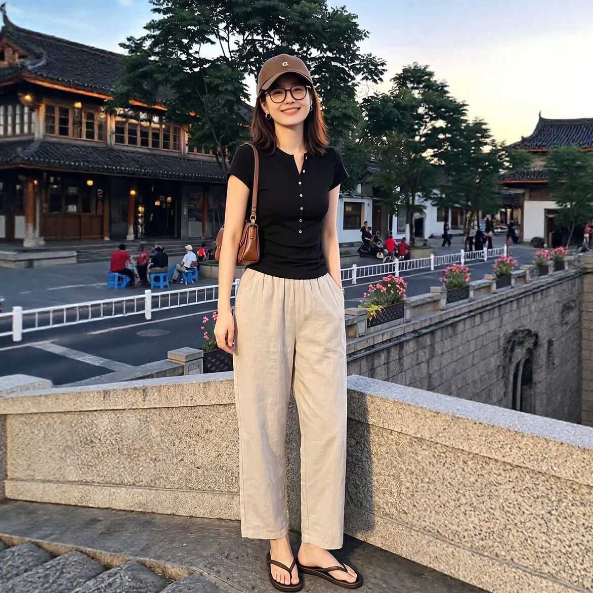 九分速干运动裤女夏季薄款高腰宽松阔腿小个子冰丝防晒哈伦休闲裤