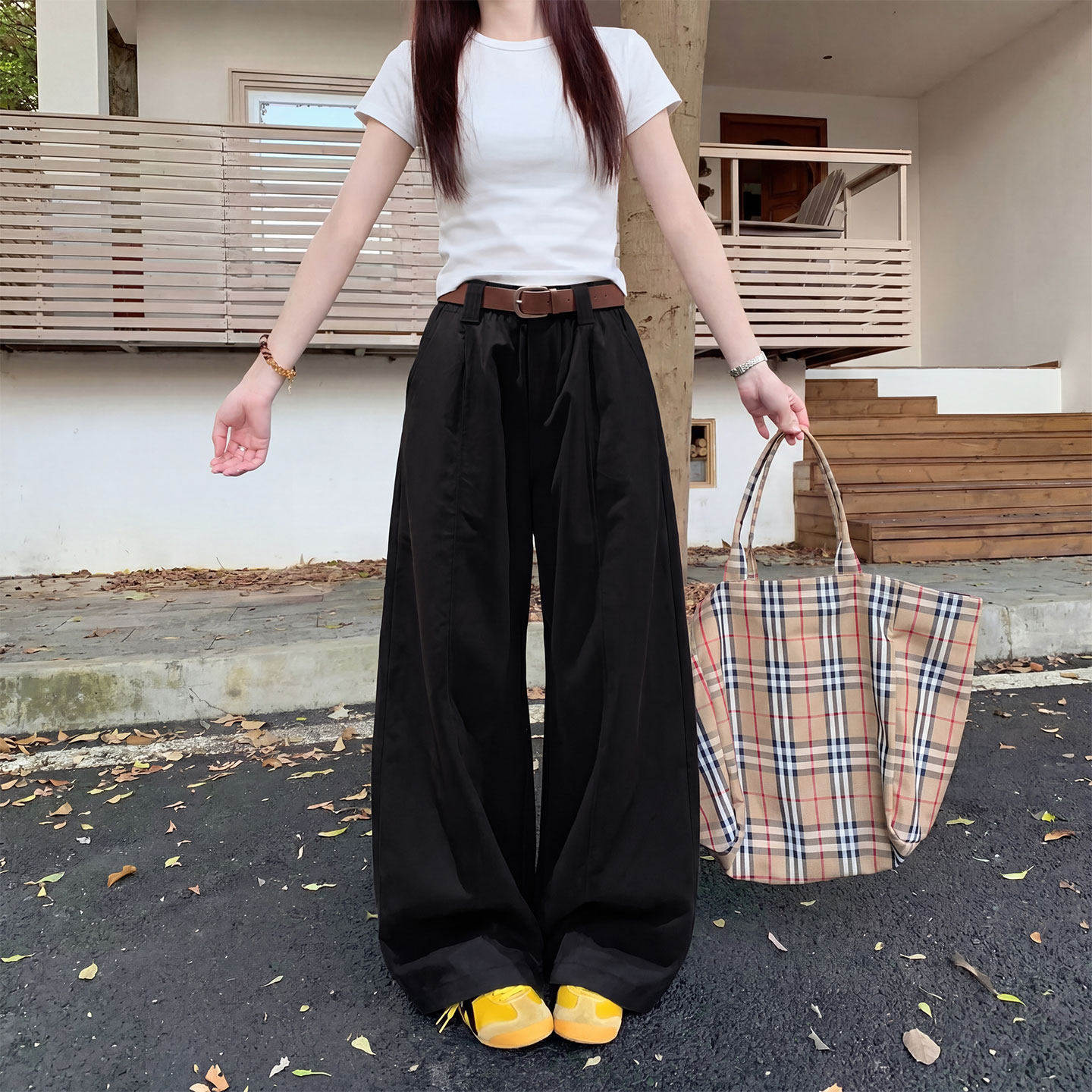 黑色弯刀裤女夏薄款2026新款高腰宽松小个子工装运动休闲阔腿裤