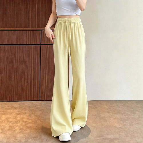 冰丝防晒裤女夏薄款2026新款垂感休闲黄色瑜伽运动速干微喇叭裤子