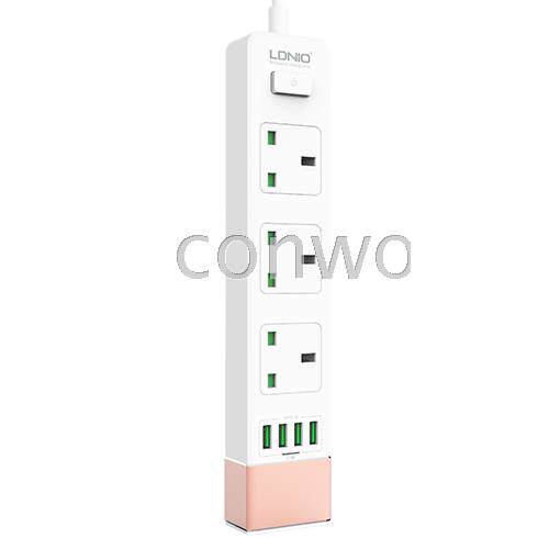 LDNIO 4位USB+3位英规插孔智能充电插座香港版排插拖线板英标插头