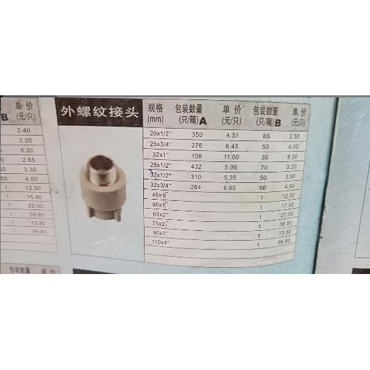 PPR外丝直通II加厚PPR热水管PPR冷热水管外螺纹直接头II型