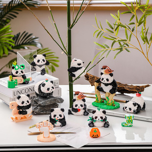2024新款 大熊猫花花果赖乐高微颗粒积木公仔手办儿童玩具生日礼物