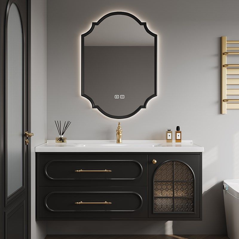 法式复古实木浴室柜组合卫生间橡木洗脸池洗手盆陶瓷一体盆洗漱台