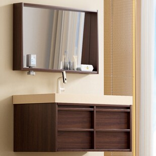 中古风浴室柜镜柜组合奶油亚克力陶瓷一体盆卫生间洗漱台手池定制